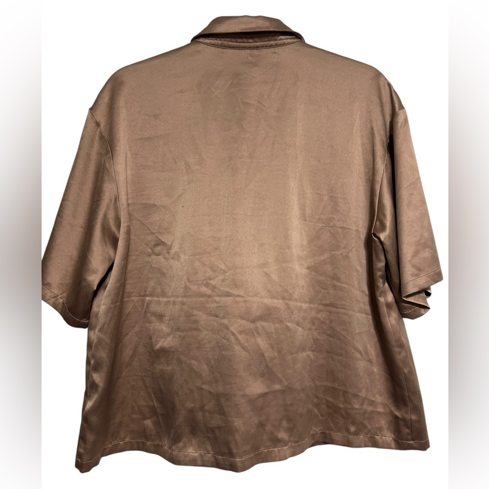Jason Wu Women’s Satin Blouse Short Sleeve Button-Down Brown Champagne Size M - Picture 4 of 4